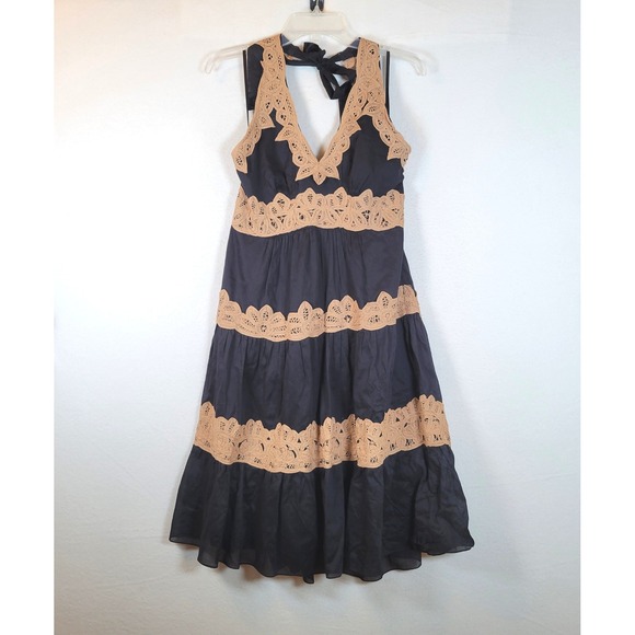 BCBGMaxAzria Dresses & Skirts - BCBGMAXAZRIA Womens Cotton Silk Lace Tiered Halter Midi Dress Size 10 Black y2k